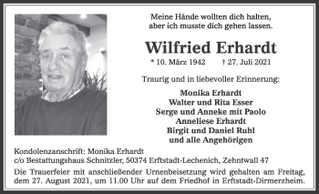 Anzeige von Wilfried Erhardt von  Werbepost 