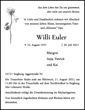 Anzeige von Willi Euler von Kölner Stadt-Anzeiger / Kölnische Rundschau / Express