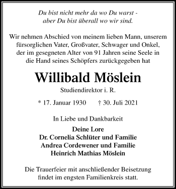 Anzeige von Willibald Möslein von Kölner Stadt-Anzeiger / Kölnische Rundschau / Express