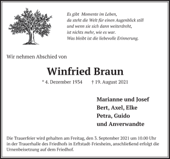 Anzeige von Winfried Braun von  Werbepost 