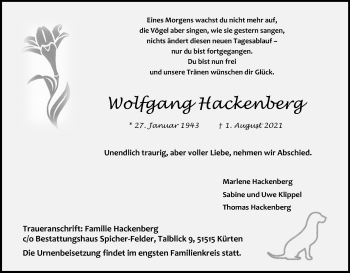 Anzeige von Wolfgang Hackenberg von Kölner Stadt-Anzeiger / Kölnische Rundschau / Express