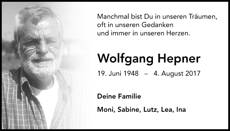  Traueranzeige für Wolfgang Hepner vom 04.08.2021 aus Kölner Stadt-Anzeiger / Kölnische Rundschau / Express