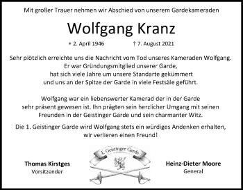 Anzeige von Wolfgang Kranz von Kölner Stadt-Anzeiger / Kölnische Rundschau / Express