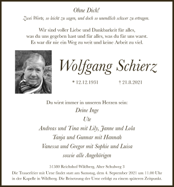 Anzeige von Wolfgang Schierz von  Lokalanzeiger 