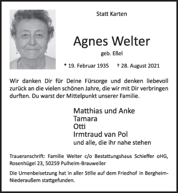 Anzeige von Agnes Welter von  Werbepost 