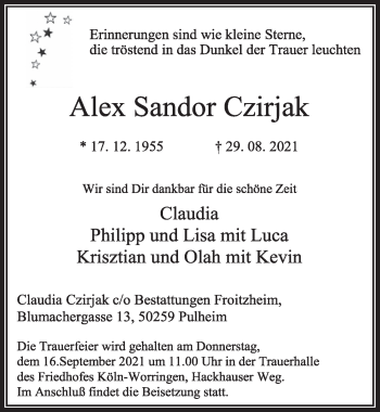 Anzeige von Alex Sandor Czirjak von  Wochenende 