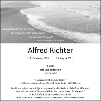 Anzeige von Alfred Richter von Kölner Stadt-Anzeiger / Kölnische Rundschau / Express