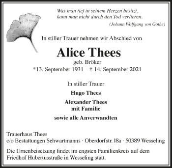 Anzeige von Alice Thees von  Schlossbote/Werbekurier 