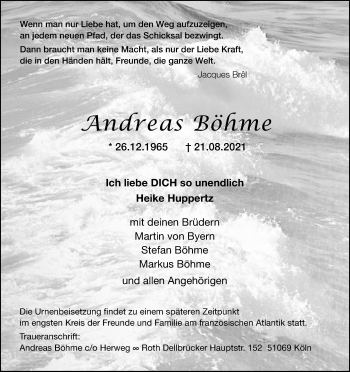 Anzeige von Andreas Böhme von Kölner Stadt-Anzeiger / Kölnische Rundschau / Express