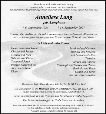 Anzeige von Anneliese Lang von  Lokale Informationen 