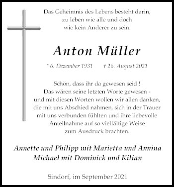 Anzeige von Anton Müller von Kölner Stadt-Anzeiger / Kölnische Rundschau / Express
