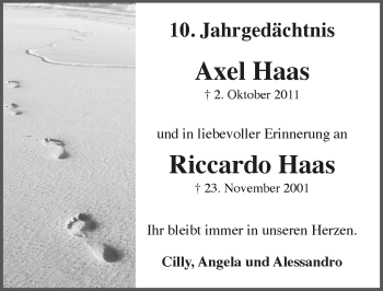 Anzeige von Axel Haas von  Schlossbote/Werbekurier 