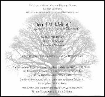 Anzeige von Bernd Middelhoff von Kölner Stadt-Anzeiger / Kölnische Rundschau / Express