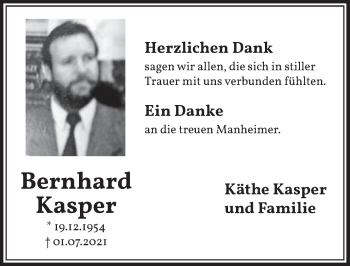 Anzeige von Bernhard Kasper von  Werbepost 