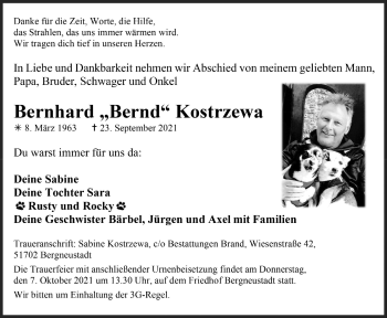 Anzeige von Bernhard  Kostrzewa von  Anzeigen Echo 
