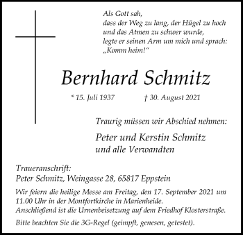 Anzeige von Bernhard Schmitz von Kölner Stadt-Anzeiger / Kölnische Rundschau / Express