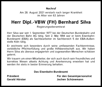 Anzeige von Bernhard Silva von Kölner Stadt-Anzeiger / Kölnische Rundschau / Express