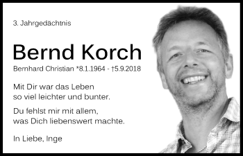 Anzeige von Bernhard Christian Korch von Kölner Stadt-Anzeiger / Kölnische Rundschau / Express