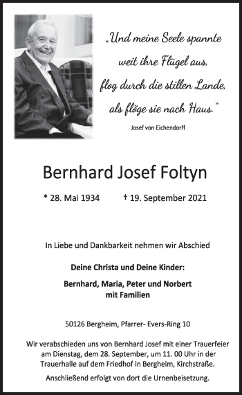 Anzeige von Bernhard Josef Foltyn von  Werbepost 