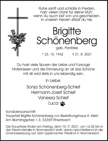 Anzeige von brigitte Schönenberg von  Schaufenster/Blickpunkt 