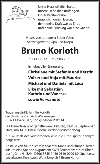 Anzeige von Bruno Korioth von  Lokale Informationen 