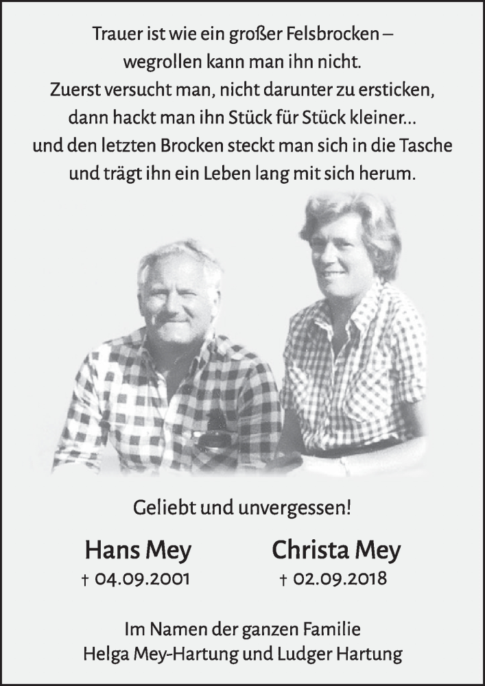  Traueranzeige für Christa Mey vom 03.09.2021 aus  Werbepost 