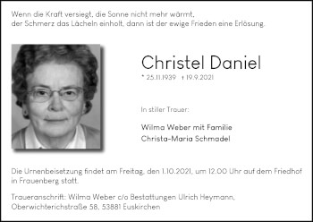 Anzeige von Christel Daniel von Kölner Stadt-Anzeiger / Kölnische Rundschau / Express