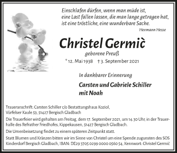 Anzeige von Christel Germic von  Bergisches Handelsblatt 