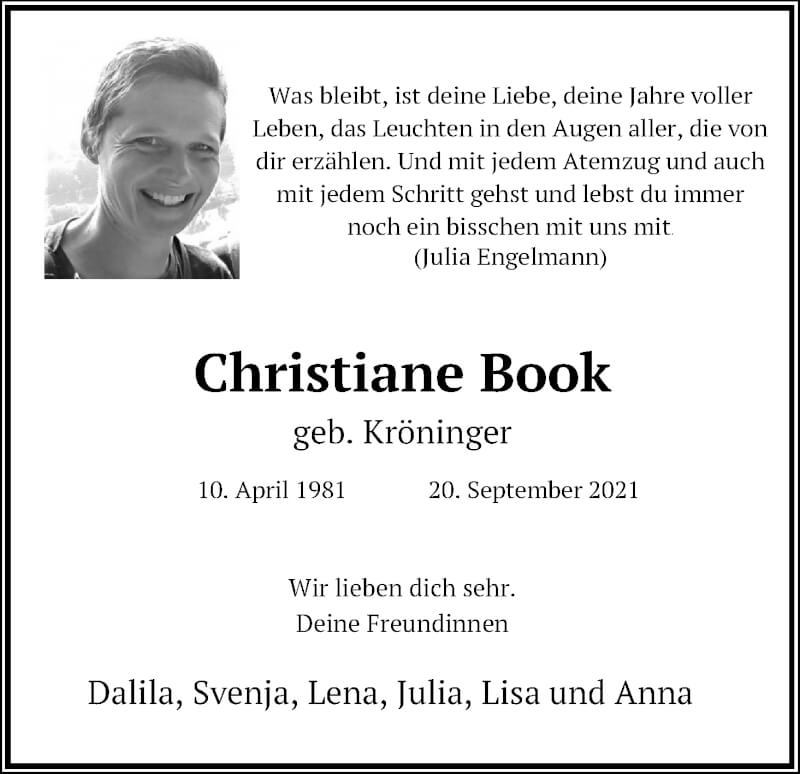  Traueranzeige für Christiane Book vom 25.09.2021 aus Kölner Stadt-Anzeiger / Kölnische Rundschau / Express