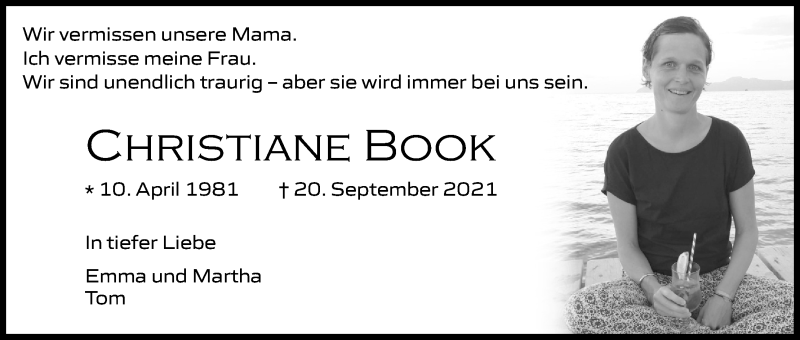  Traueranzeige für Christiane Book vom 27.09.2021 aus Kölner Stadt-Anzeiger / Kölnische Rundschau / Express