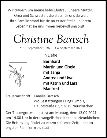 Anzeige von Christine Bartsch von Kölner Stadt-Anzeiger / Kölnische Rundschau / Express