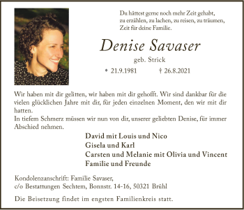 Anzeige von Denise Savaser von  Schlossbote/Werbekurier 