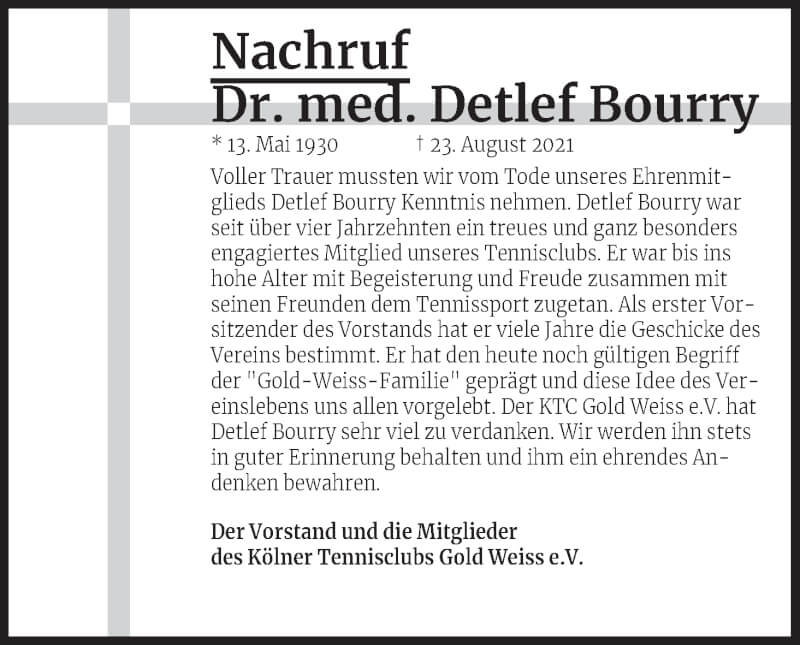  Traueranzeige für Detlef Bourry vom 18.09.2021 aus Kölner Stadt-Anzeiger / Kölnische Rundschau / Express