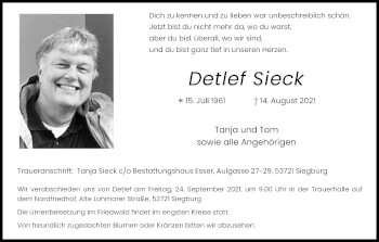 Anzeige von Detlef Sieck von Kölner Stadt-Anzeiger / Kölnische Rundschau / Express