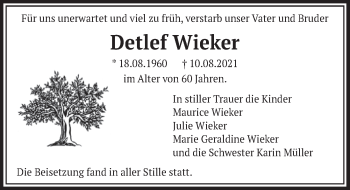 Anzeige von Detlef Wieker von  Wochenende 