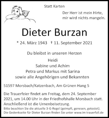 Anzeige von Dieter Burzan von  Lokalanzeiger 