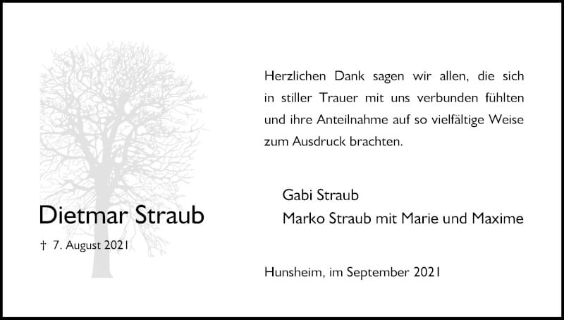  Traueranzeige für Dietmar Straub vom 18.09.2021 aus Kölner Stadt-Anzeiger / Kölnische Rundschau / Express