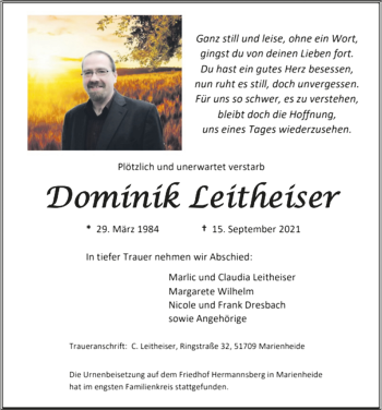 Anzeige von Dominik Leitheiser von  Anzeigen Echo 