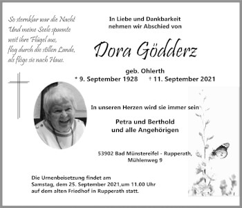 Anzeige von Dora Gödderz von  Blickpunkt Euskirchen 