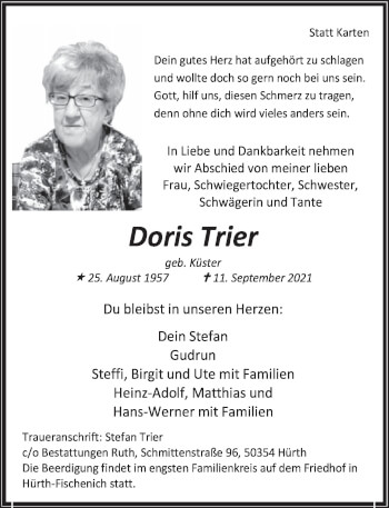 Anzeige von Doris Trier von  Wochenende 
