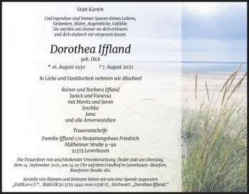 Anzeige von Dorothea Iffland von Kölner Stadt-Anzeiger / Kölnische Rundschau / Express