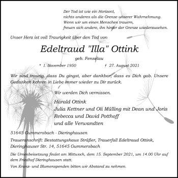 Anzeige von Edeltraud Ottink von  Anzeigen Echo 