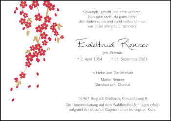 Anzeige von Edeltrud Renner von Kölner Stadt-Anzeiger / Kölnische Rundschau / Express
