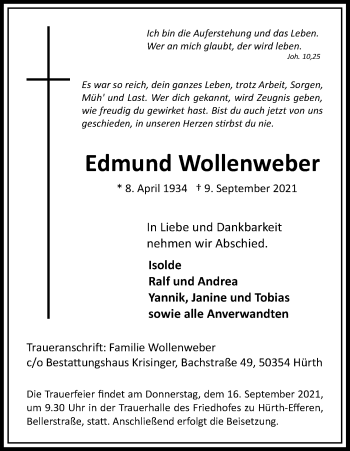 Anzeige von Edmund Wollenweber von Kölner Stadt-Anzeiger / Kölnische Rundschau / Express