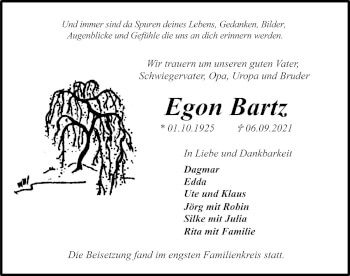 Anzeige von Egon Bartz von  Anzeigen Echo 