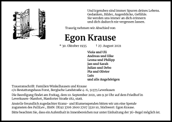 Anzeige von Egon Krause von Kölner Stadt-Anzeiger / Kölnische Rundschau / Express