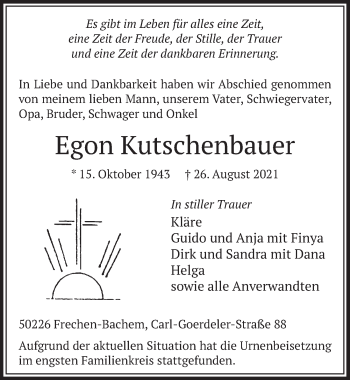 Anzeige von Egon Kutschenbauer von  Wochenende 