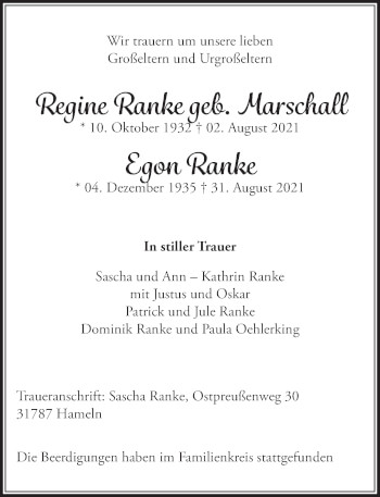 Anzeige von Egon Ranke von  Lokalanzeiger 