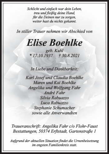 Anzeige von Elise Boehlke von  Werbepost 