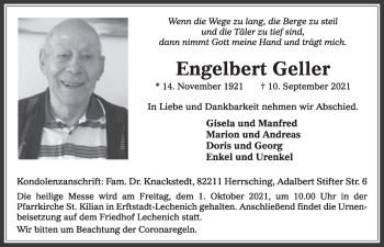 Anzeige von Engelbert Geller von  Werbepost 